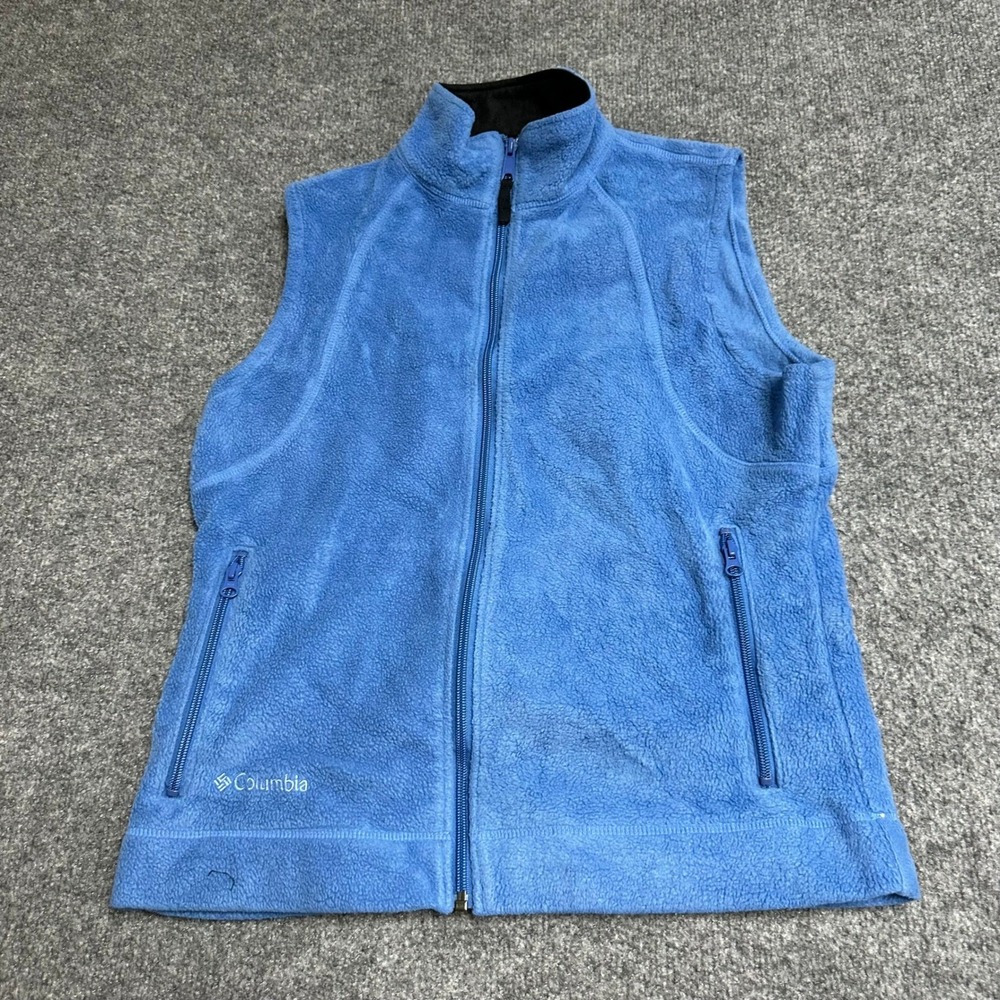 Columbia Vest Womens Size M Blue Fleece Full Zip Mock Neck Pockets WL1017